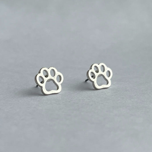 Paw Silver Stud Bud Earrings