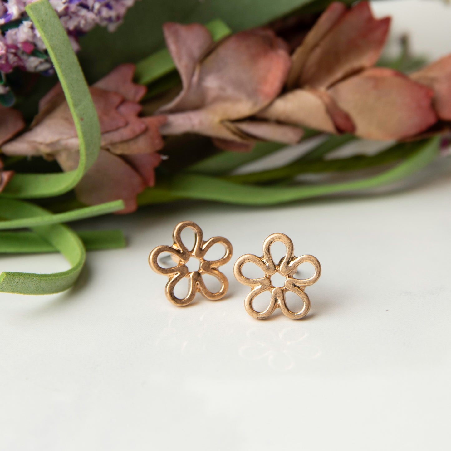 Flower Gold Stud Bud Earrings