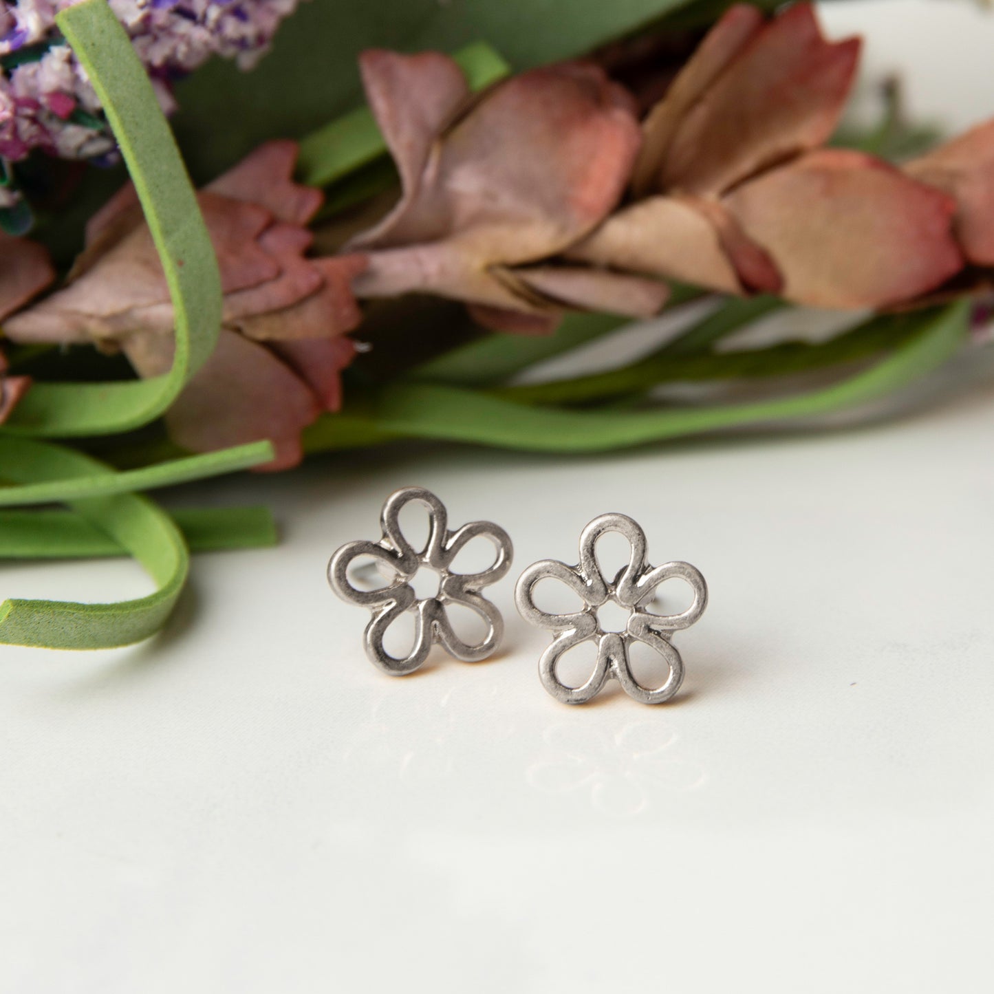 Flower Silver Stud Bud Earrings