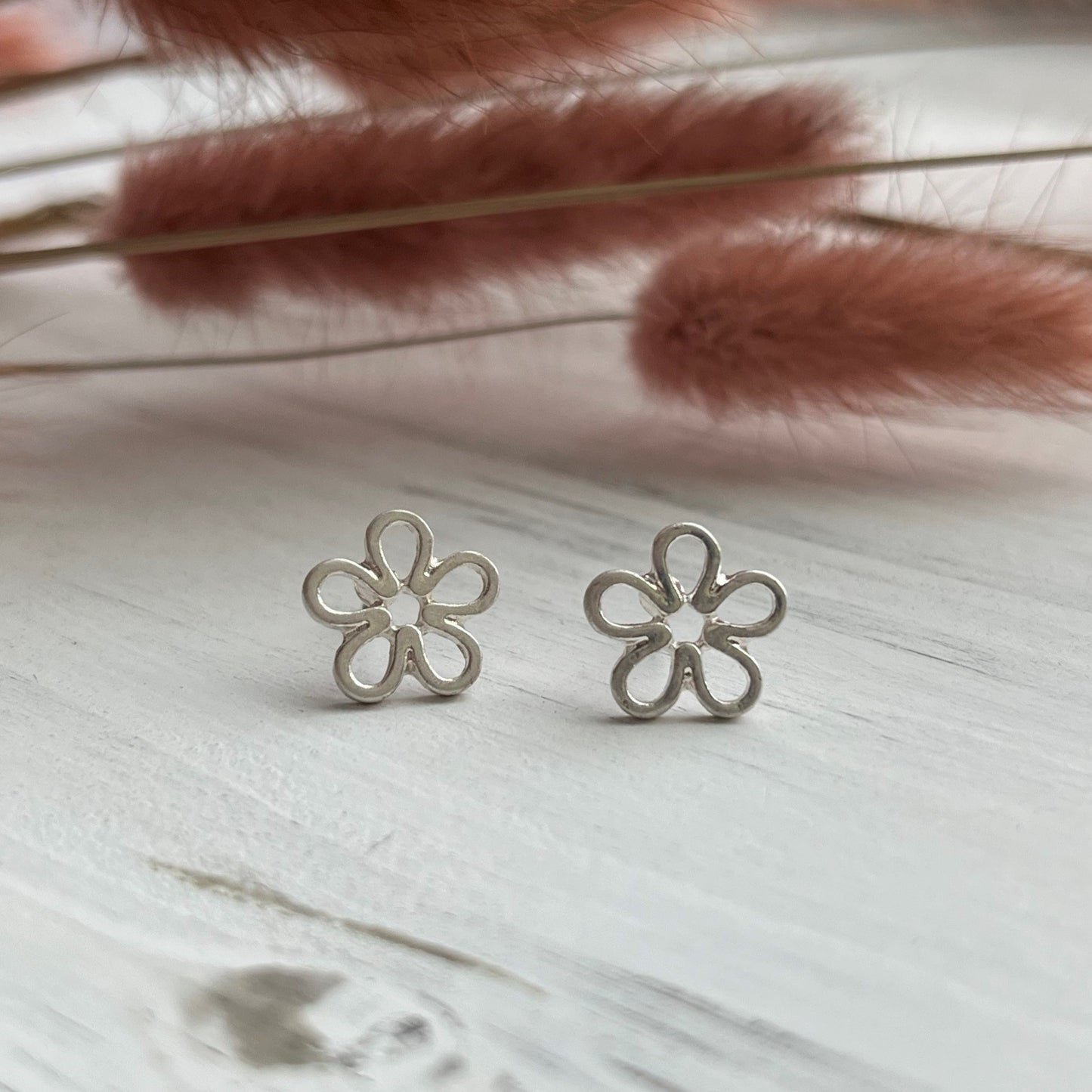 Flower Silver Stud Bud Earrings