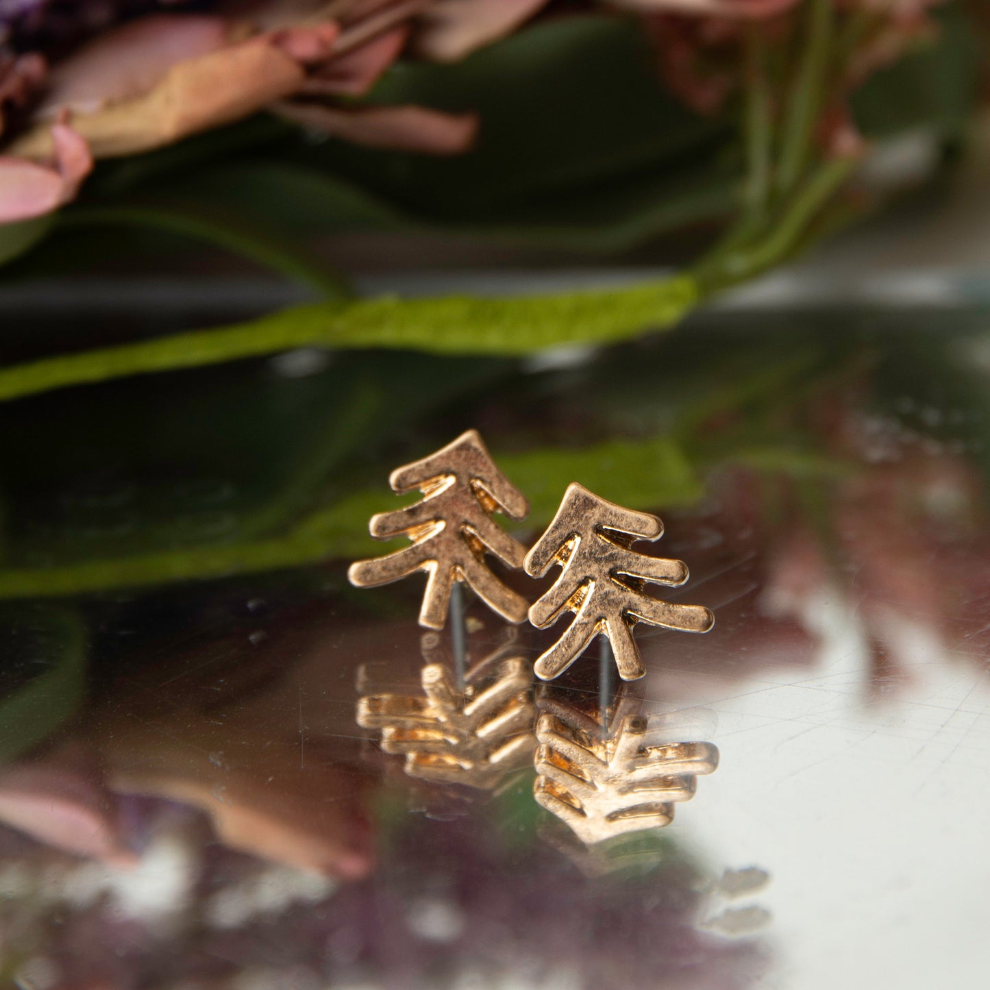 Tree Gold Stud Bud Earrings