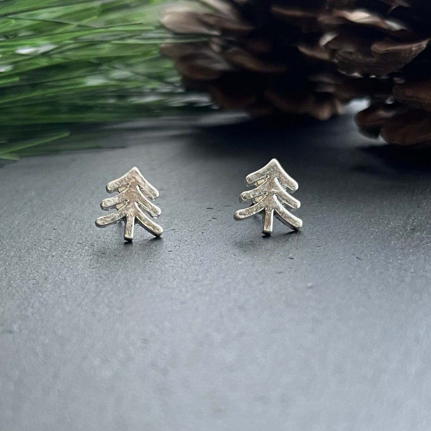 Tree Silver Stud Bud Earrings