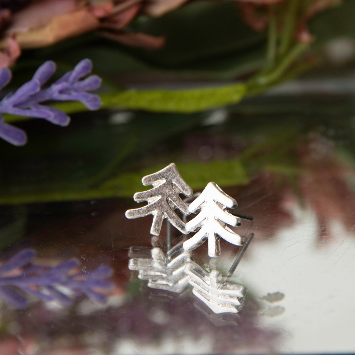 Tree Silver Stud Bud Earrings