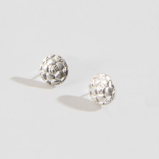 Soccer Ball Silver Stud Buds Earrings