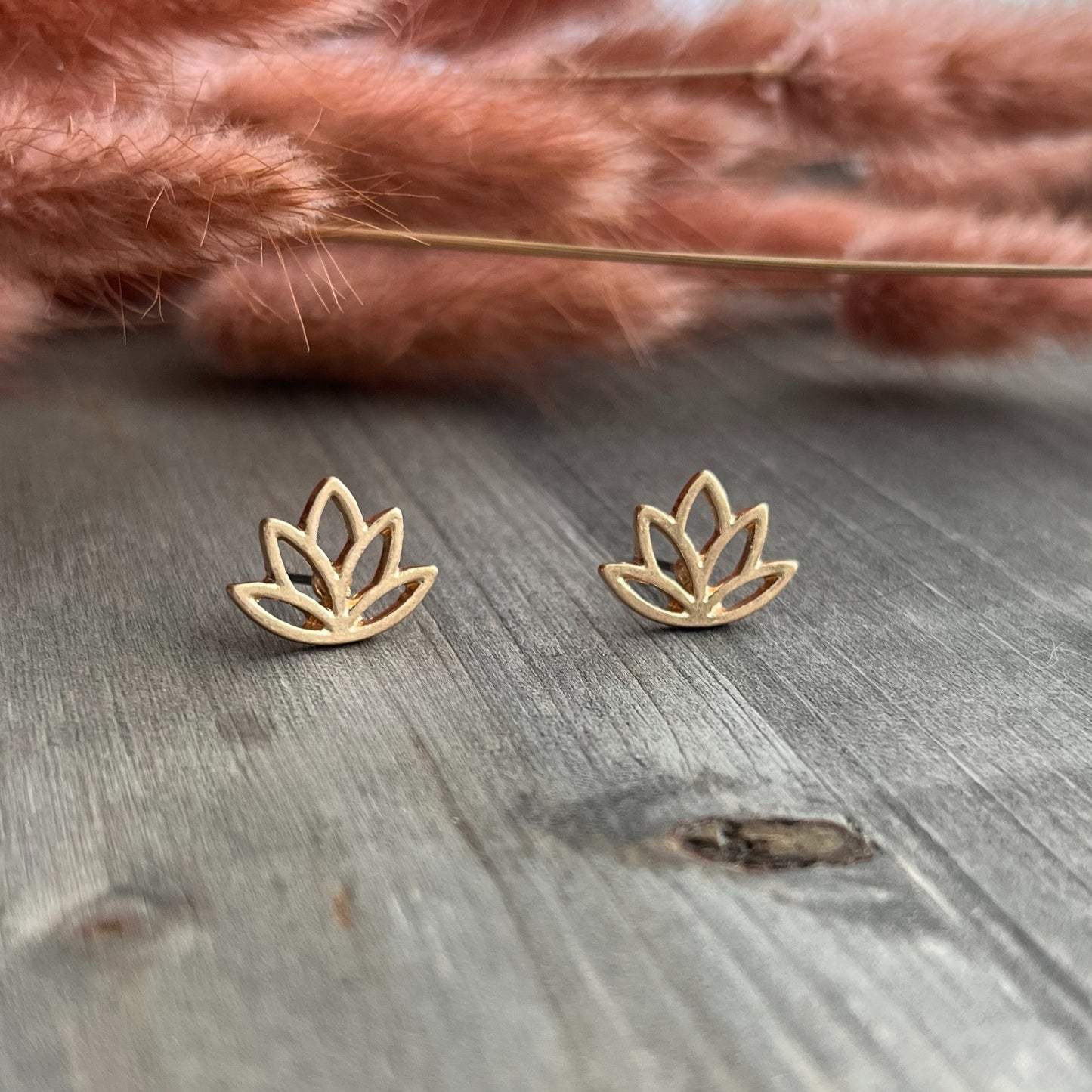 Lotus Flower Gold Stud Bud Earrings