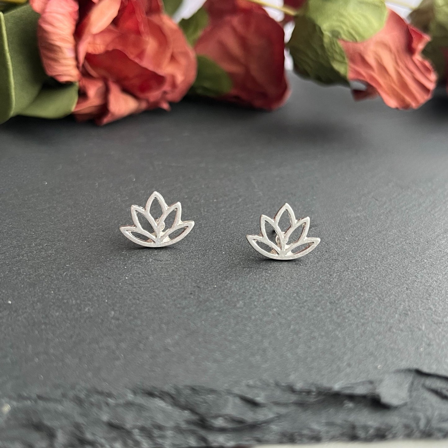 Lotus Flower Silver Stud Bud Earrings