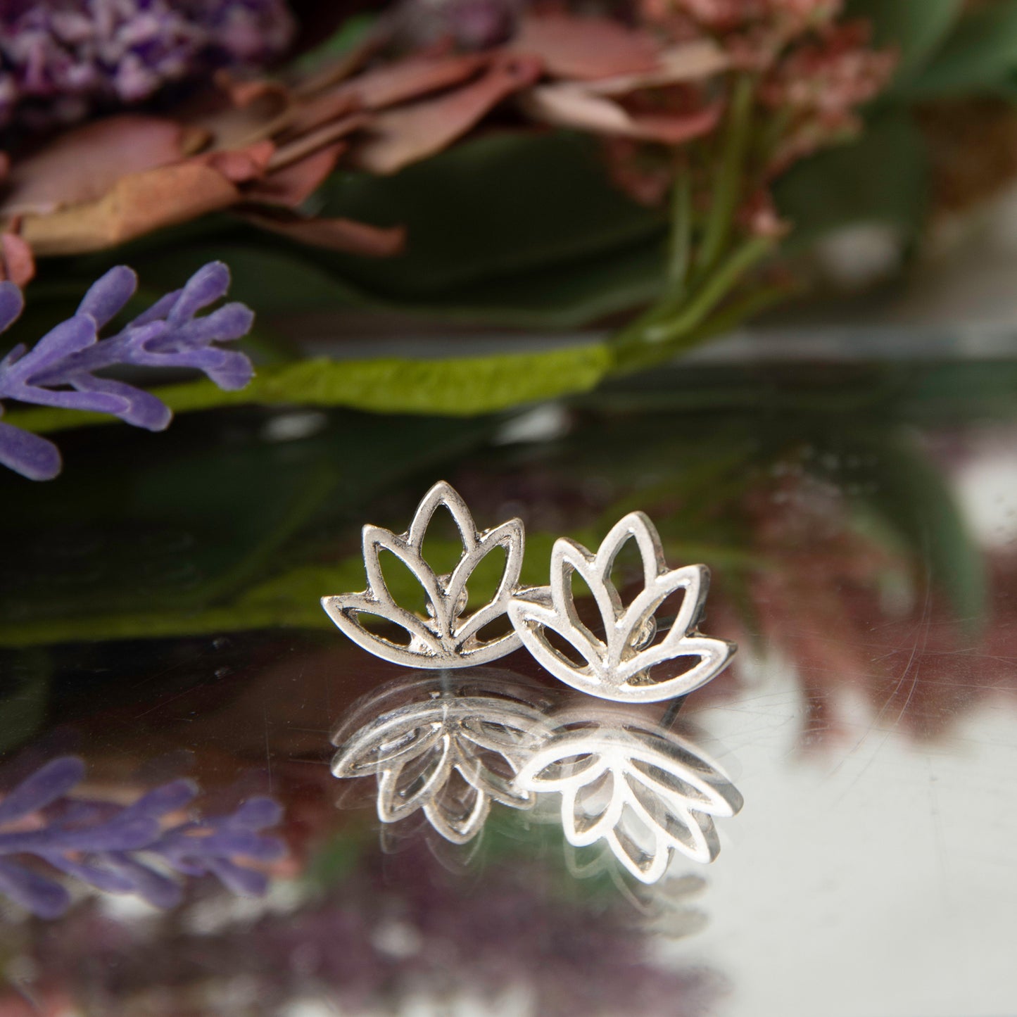 Lotus Flower Silver Stud Bud Earrings