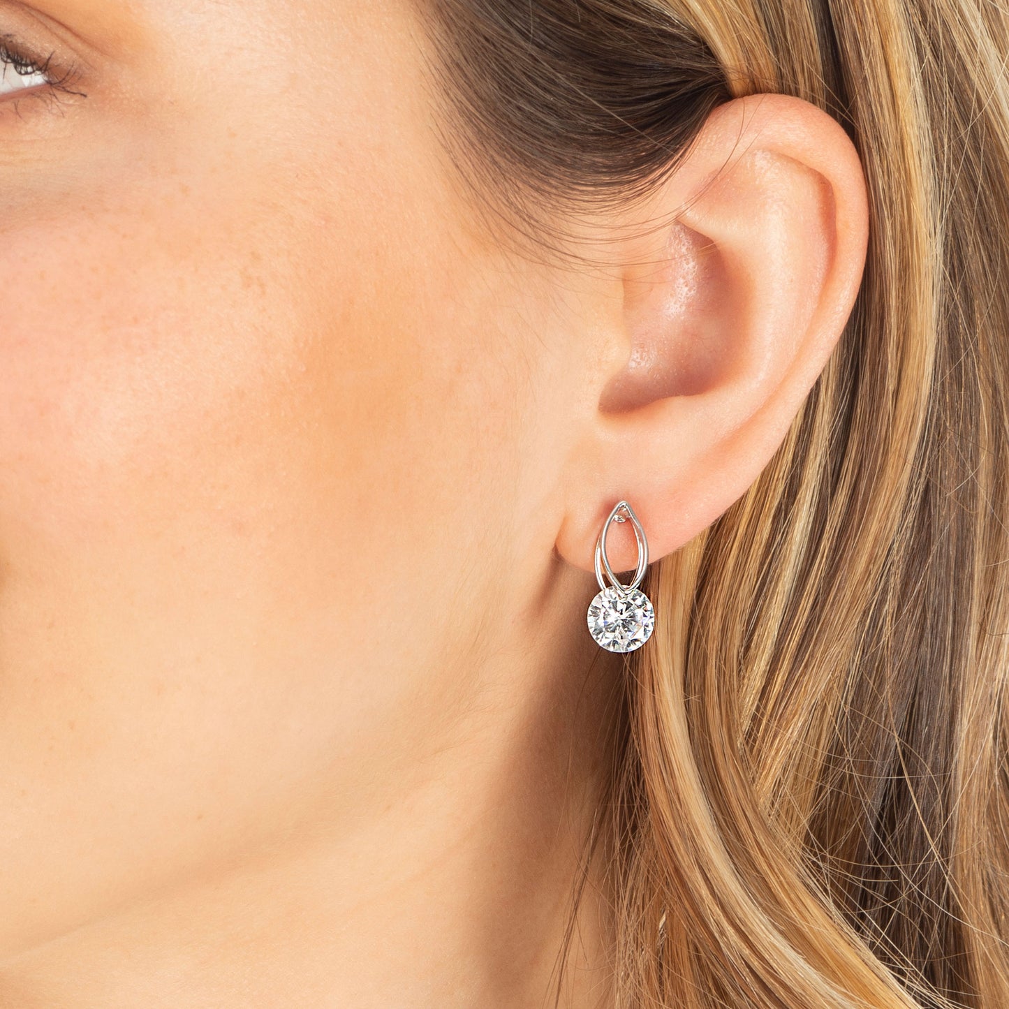 Cubic Zirconia Oval Frame Stud Earrings