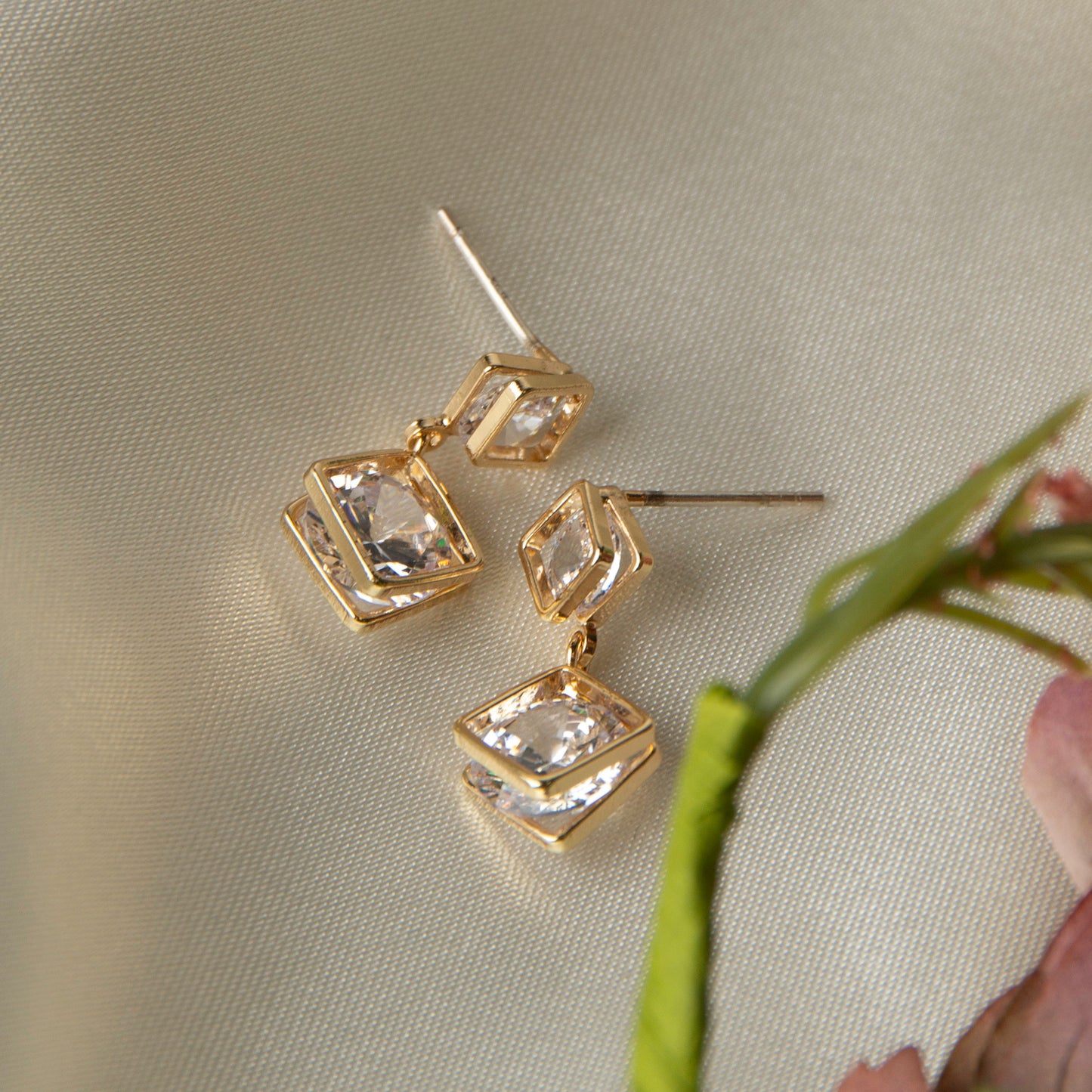 Double Cubic Zirconia Dazzler Drop Earrings