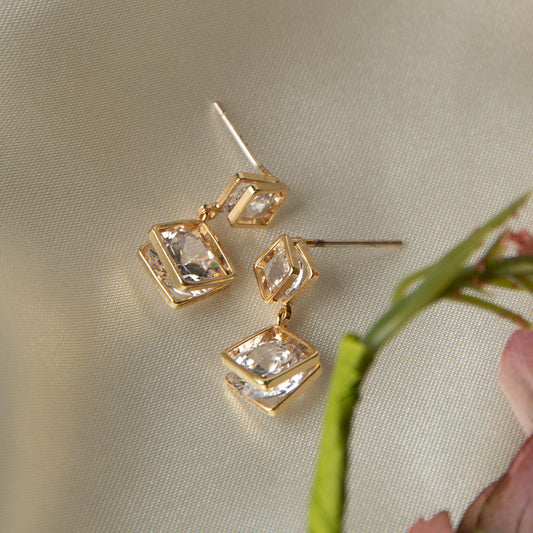 Double Cubic Zirconia Dazzler Drop Earrings