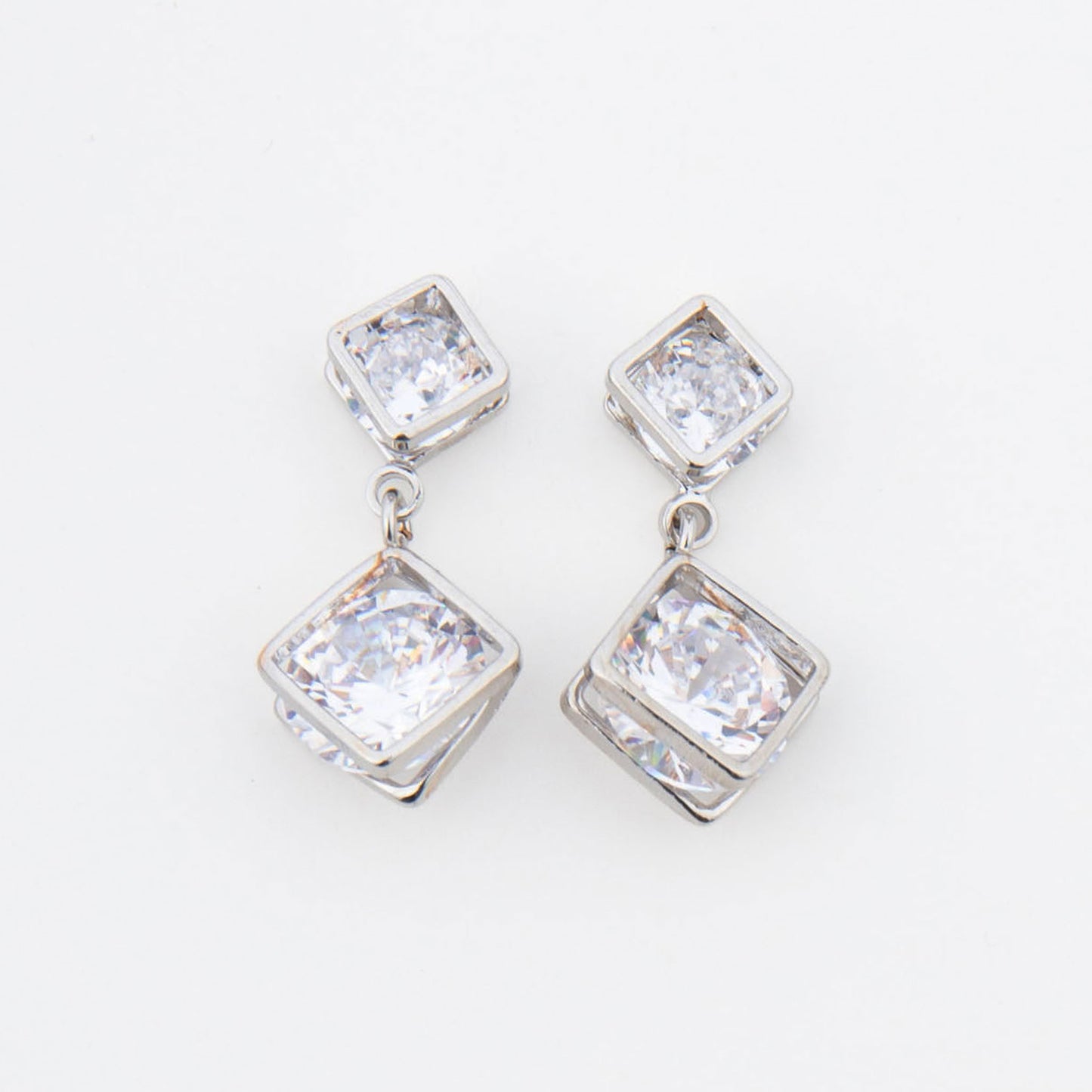 Double Cubic Zirconia Dazzler Drop Earrings