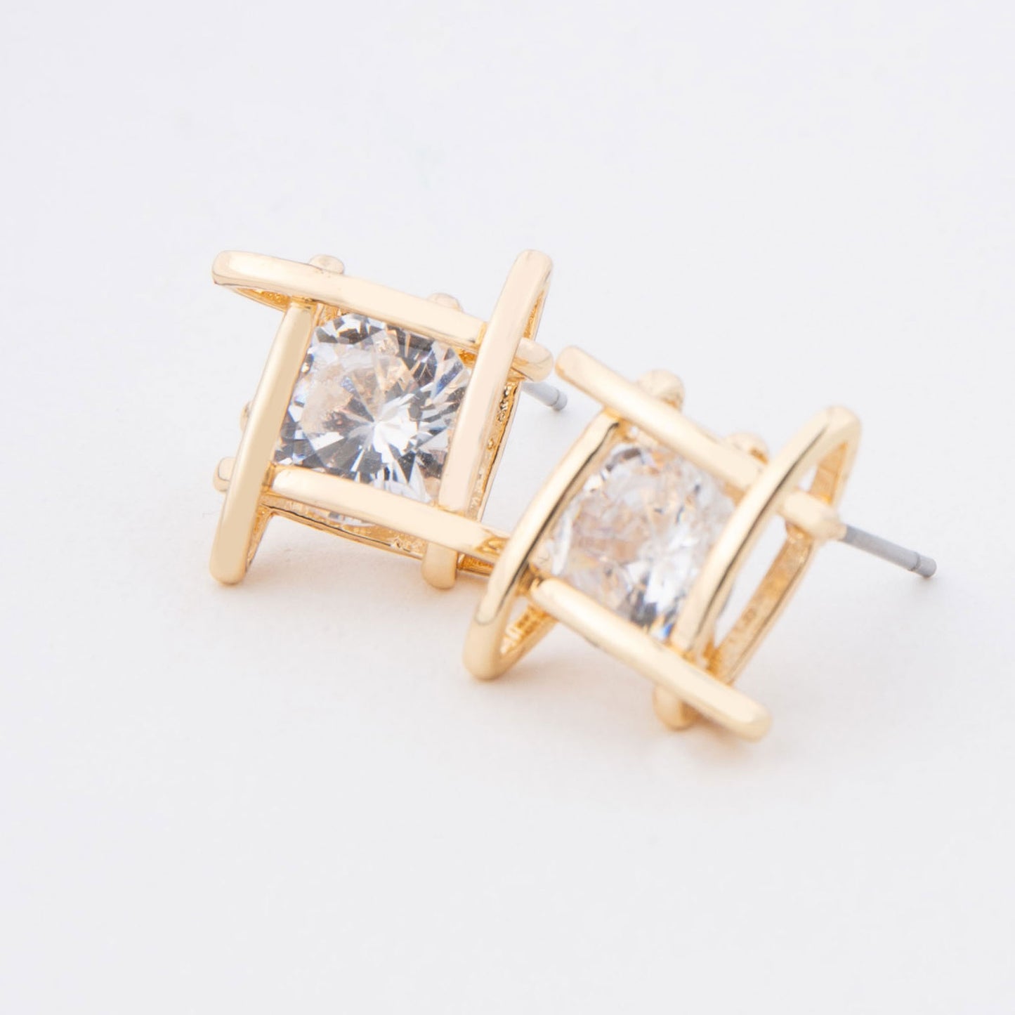 Linked Square Cubic Zirconia Dazzler Stud Earrings