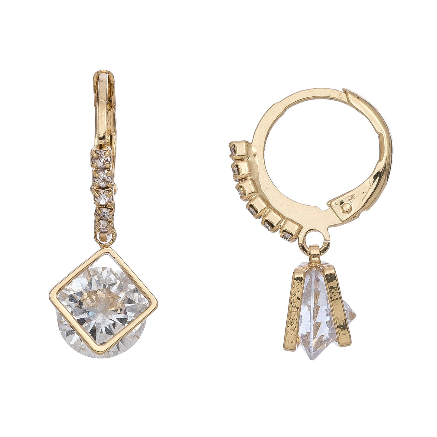 Cubic Zirconia Diamond Shape Hoop Earrings