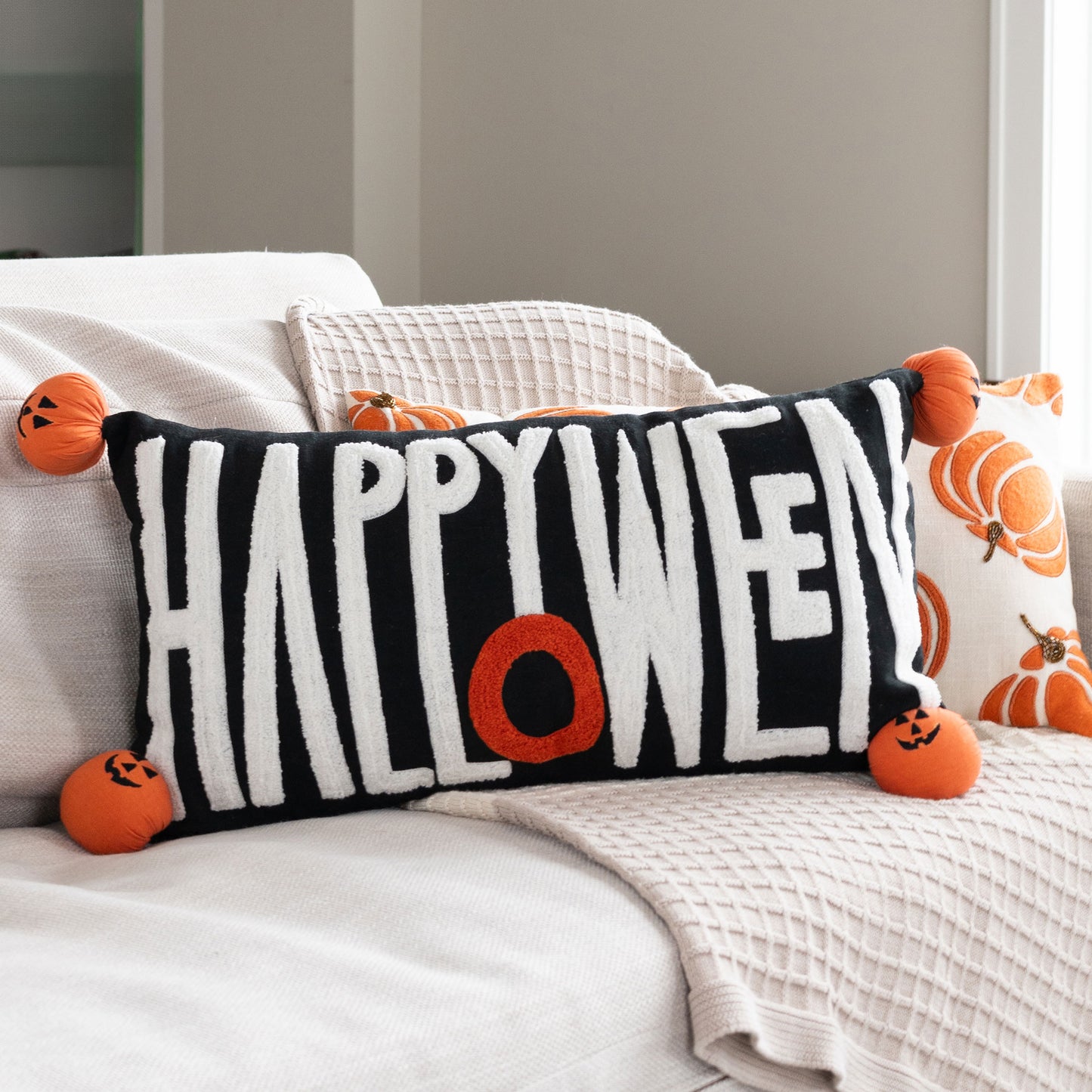 Happy Halloween 12x22 Embroidered Lumbar Pillow