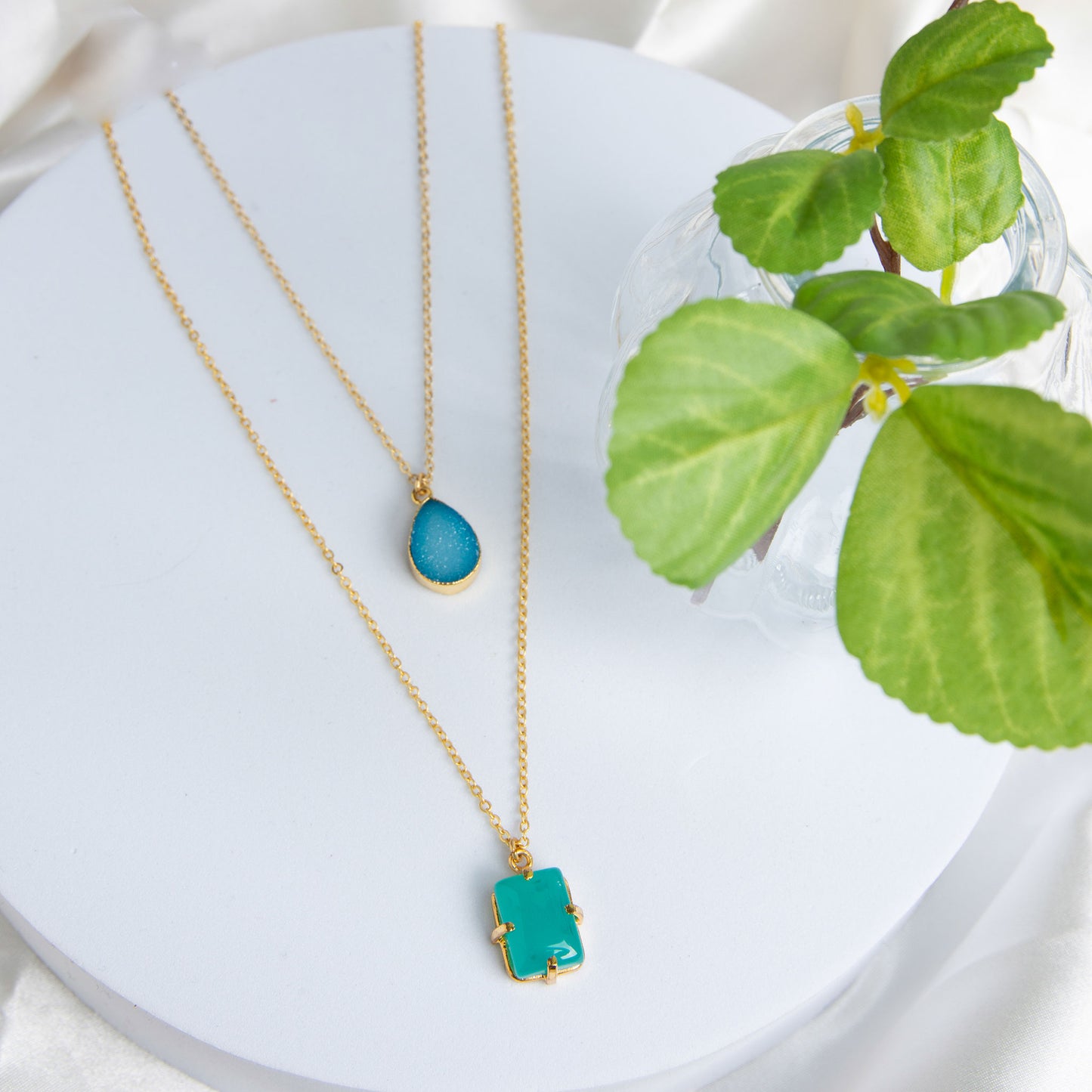 Ezra 18k Gold layered Stone Pendant Necklace