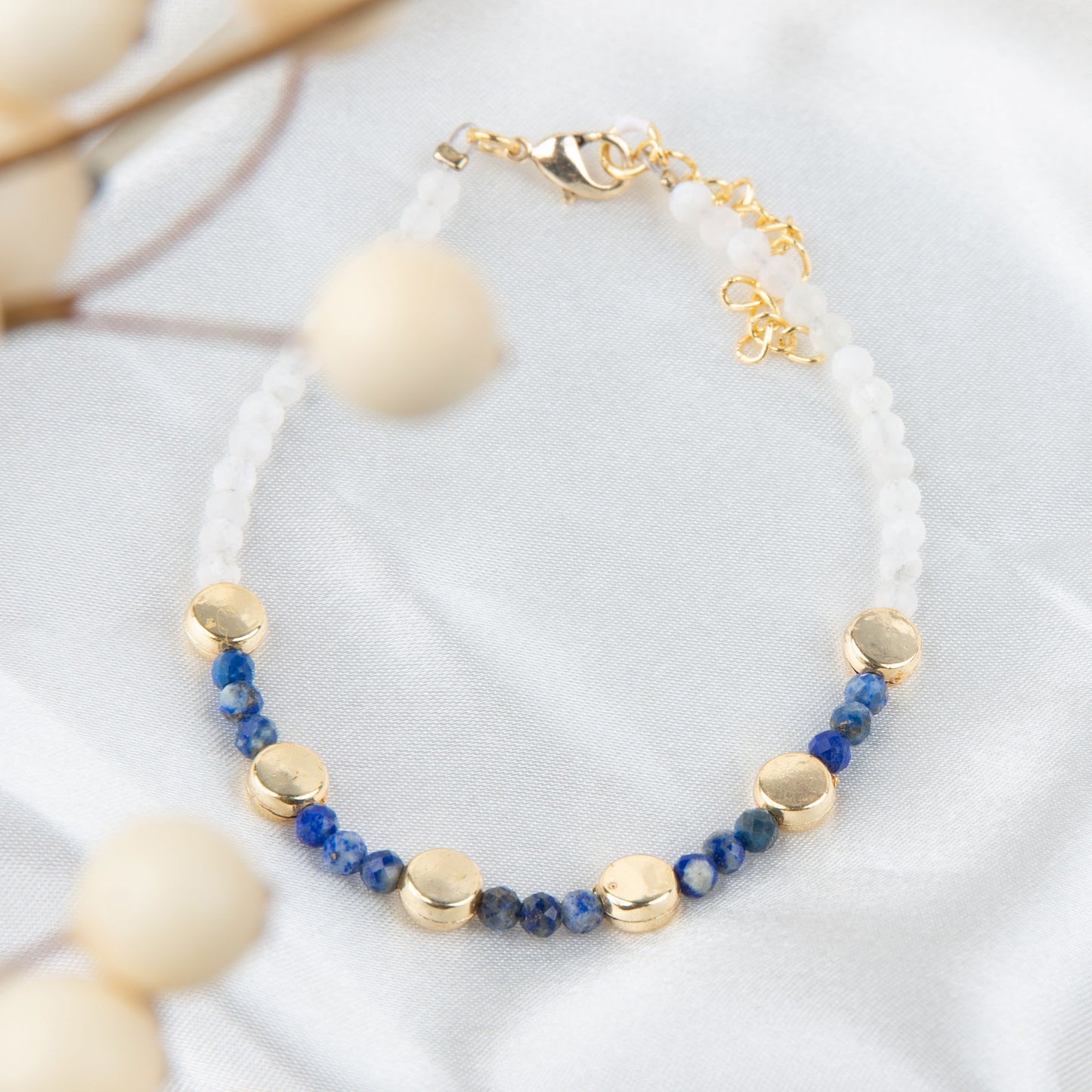 Taissa 18k Gold Genuine Lapis Disc Bracelet