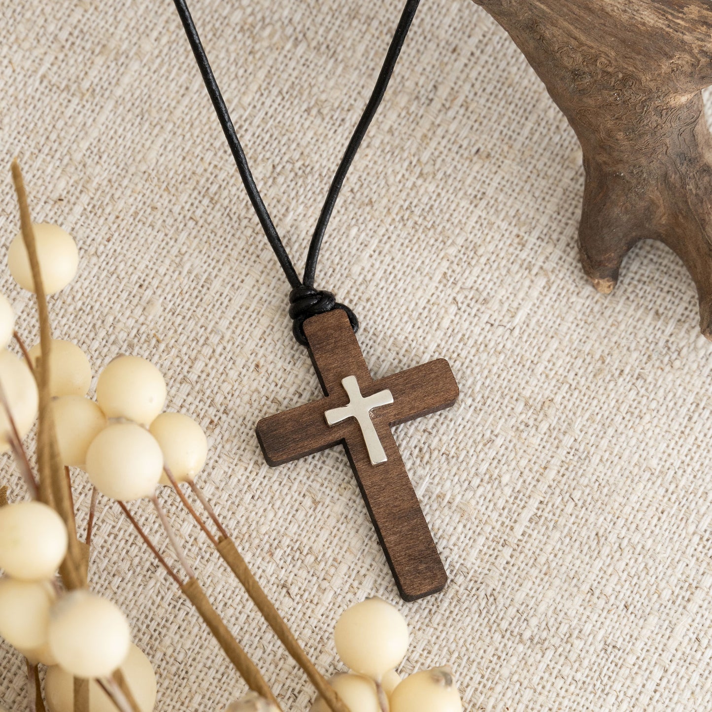 Leana Wooden Cross Necklace