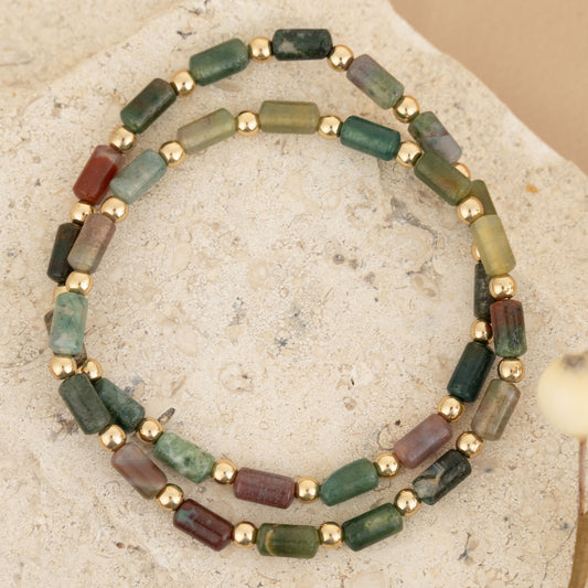 Jordan Multi Row Genuine Stone & Wood Bead Unisex Bracelet