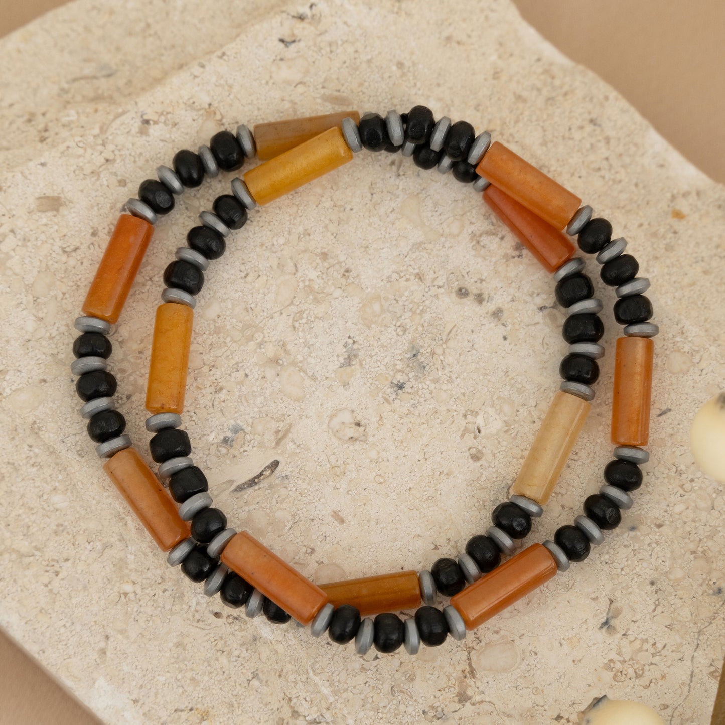 Jordan Multi Row Genuine Stone & Wood Bead Unisex Bracelet