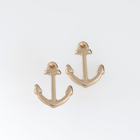 Anchor Icon Gold Stud Earrings