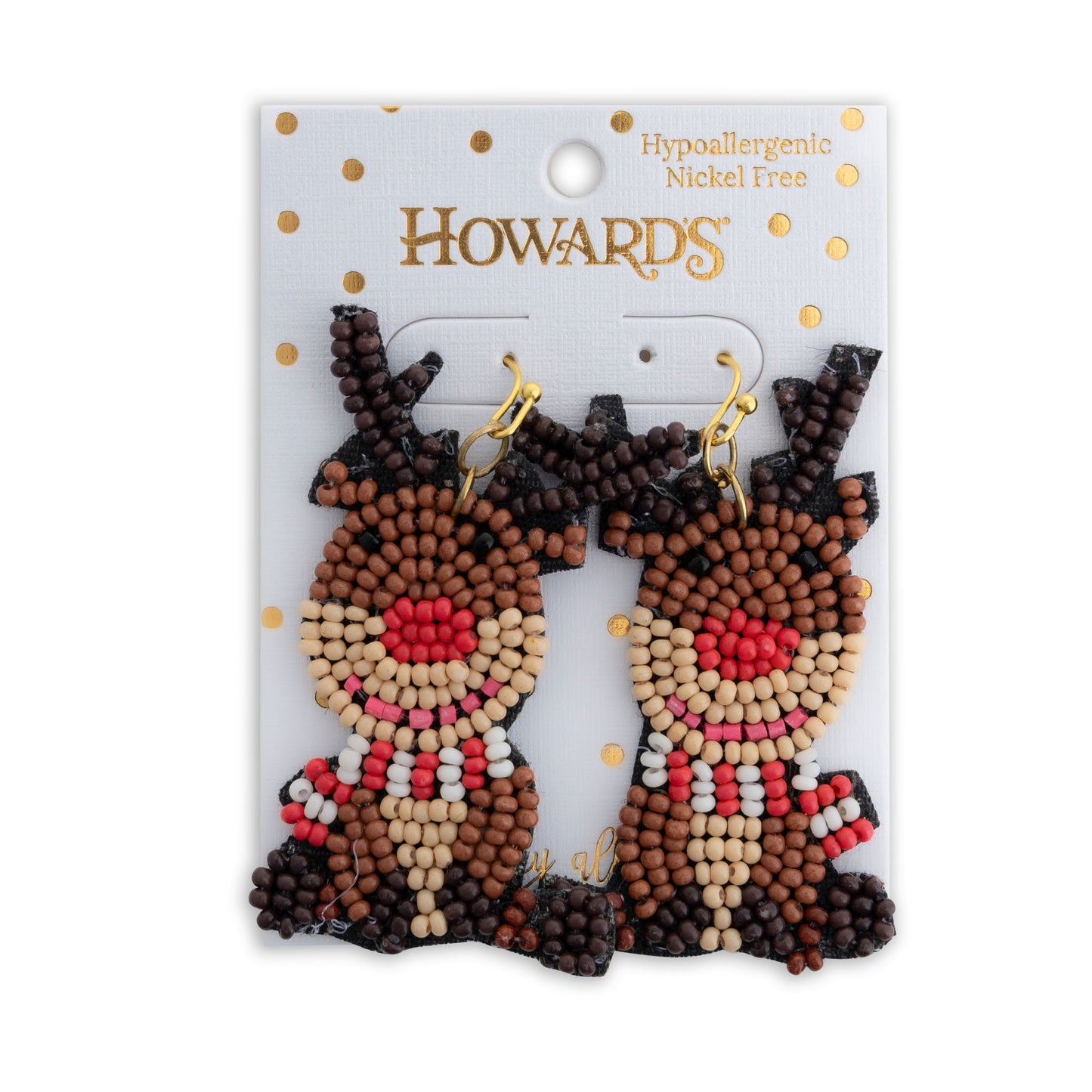 Holiday Seed Bead Reindeer Earrings