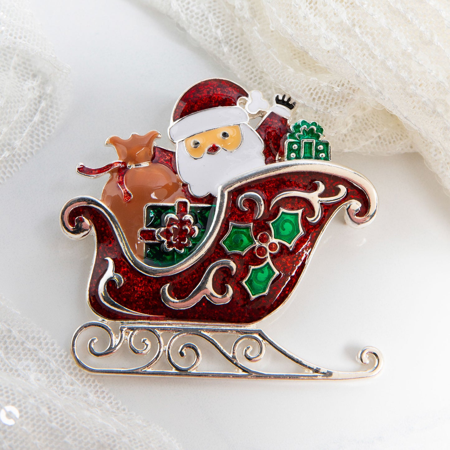 Holiday Santa Sleigh Brooch