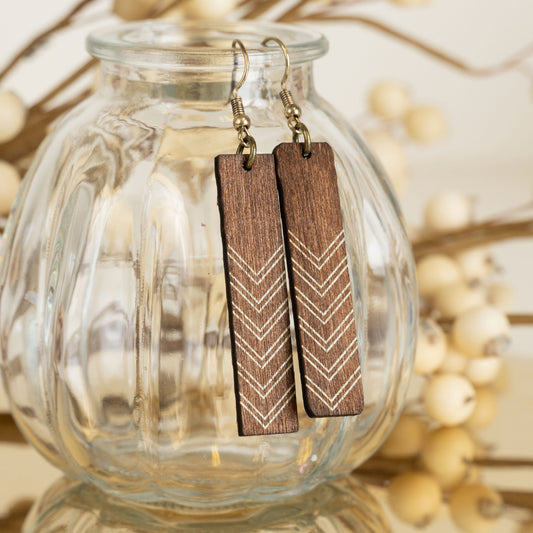 Samira Engraved Arrow Bar Wood Earrings