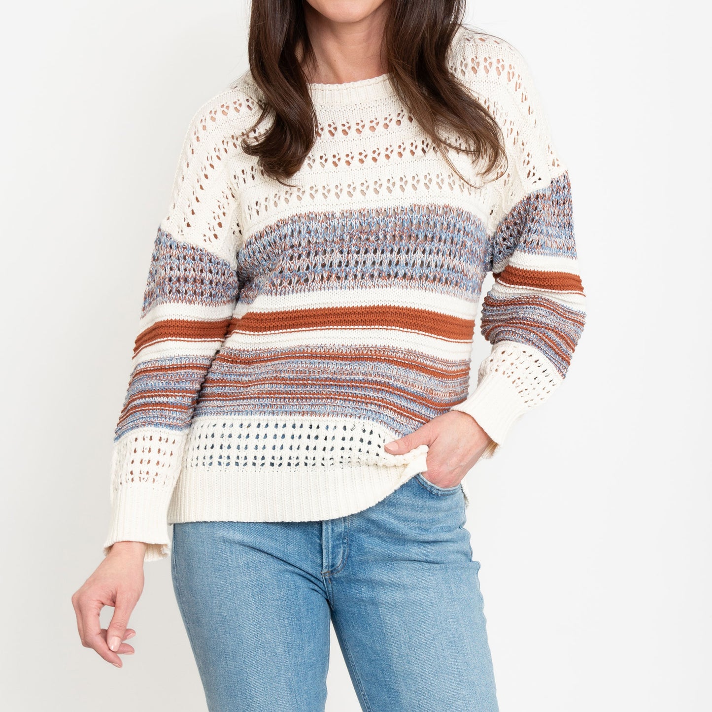 Opal Color Block Relaxed FIt Crochet Sweater