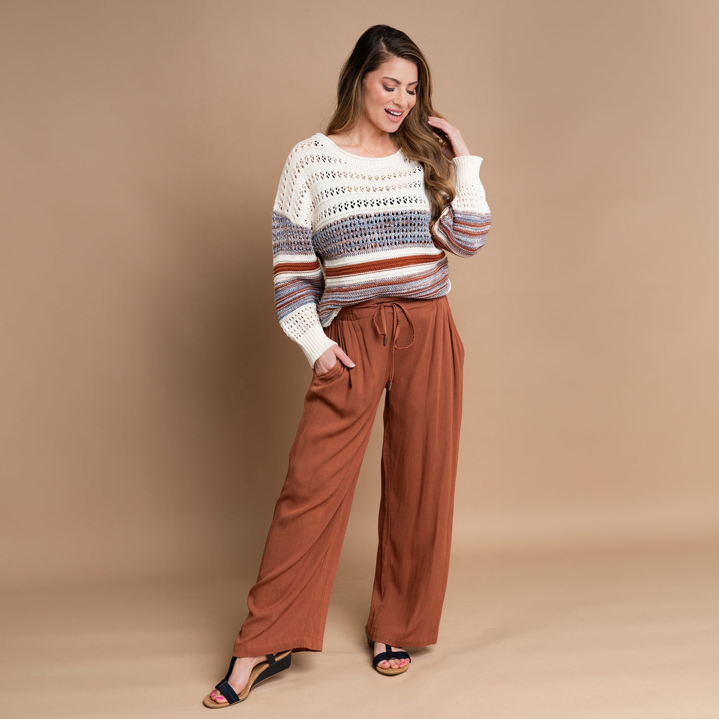 Opal Color Block Relaxed FIt Crochet Sweater