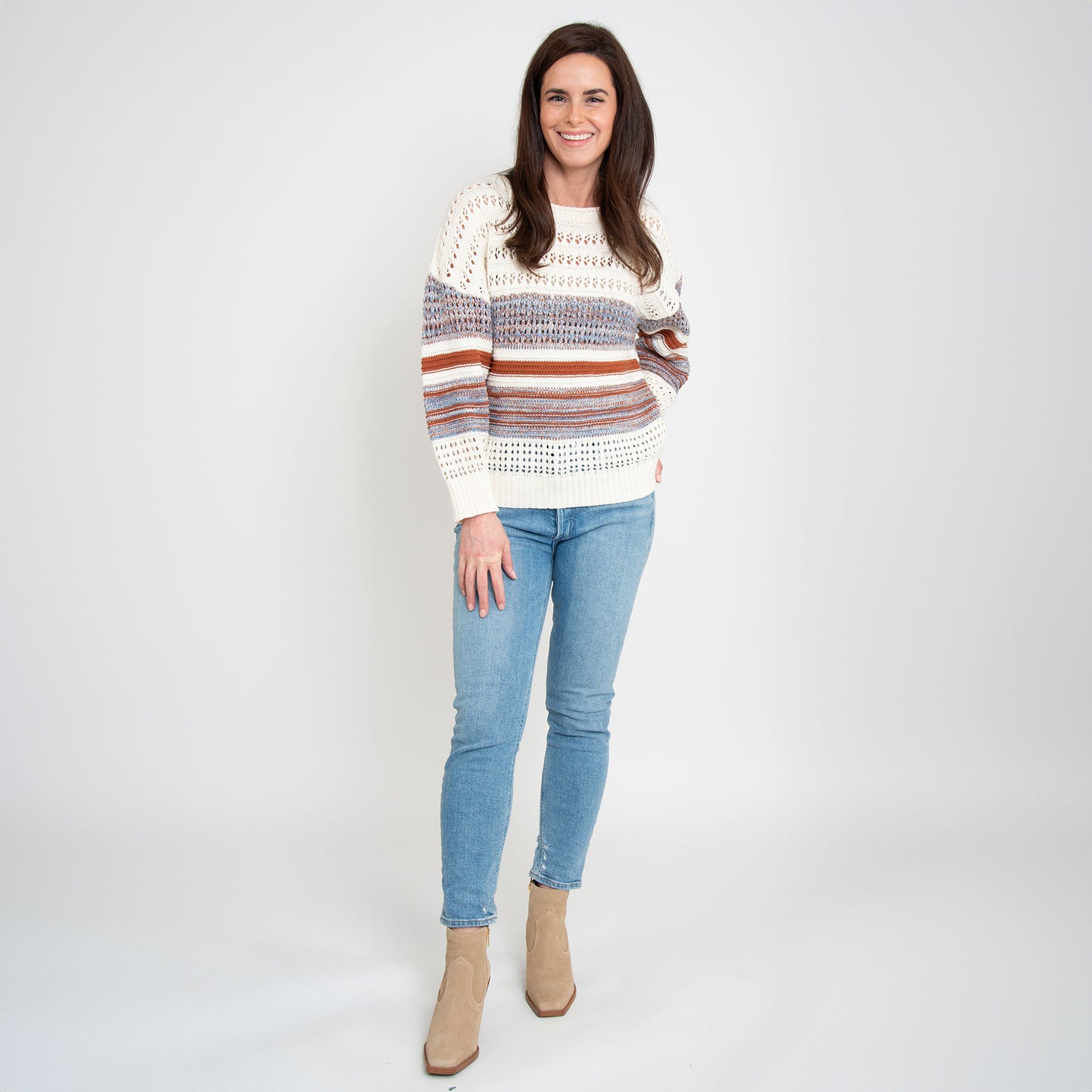 Opal Color Block Relaxed FIt Crochet Sweater