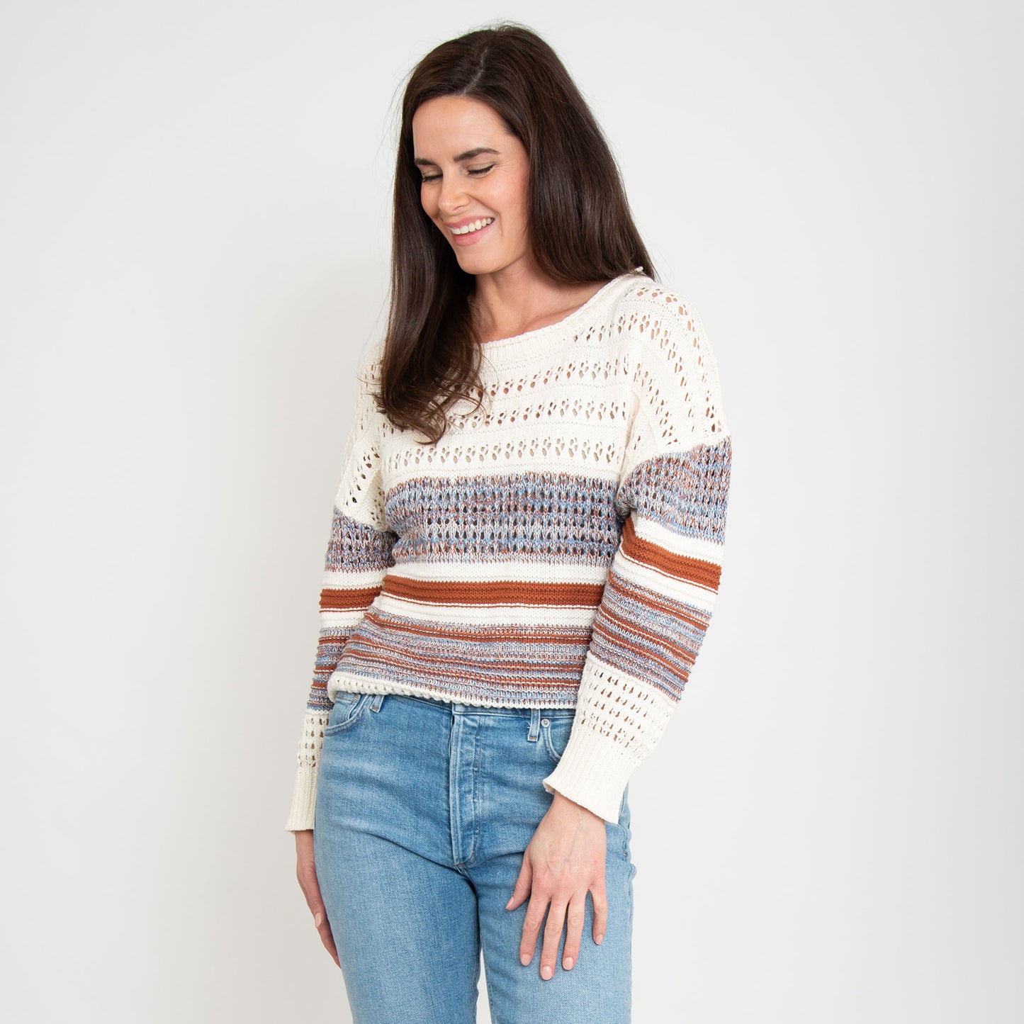 Opal Color Block Relaxed FIt Crochet Sweater