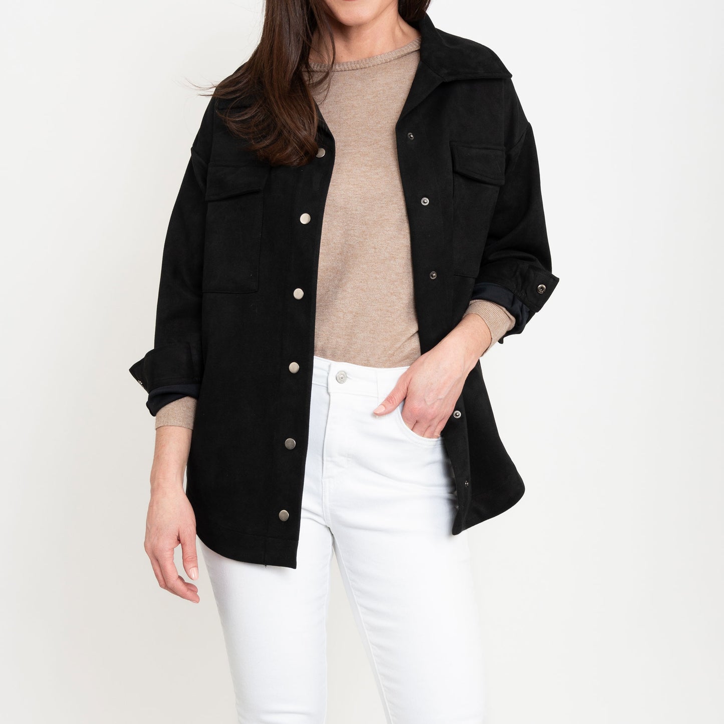 Lennox Black Faux Suede Button Up Shacket