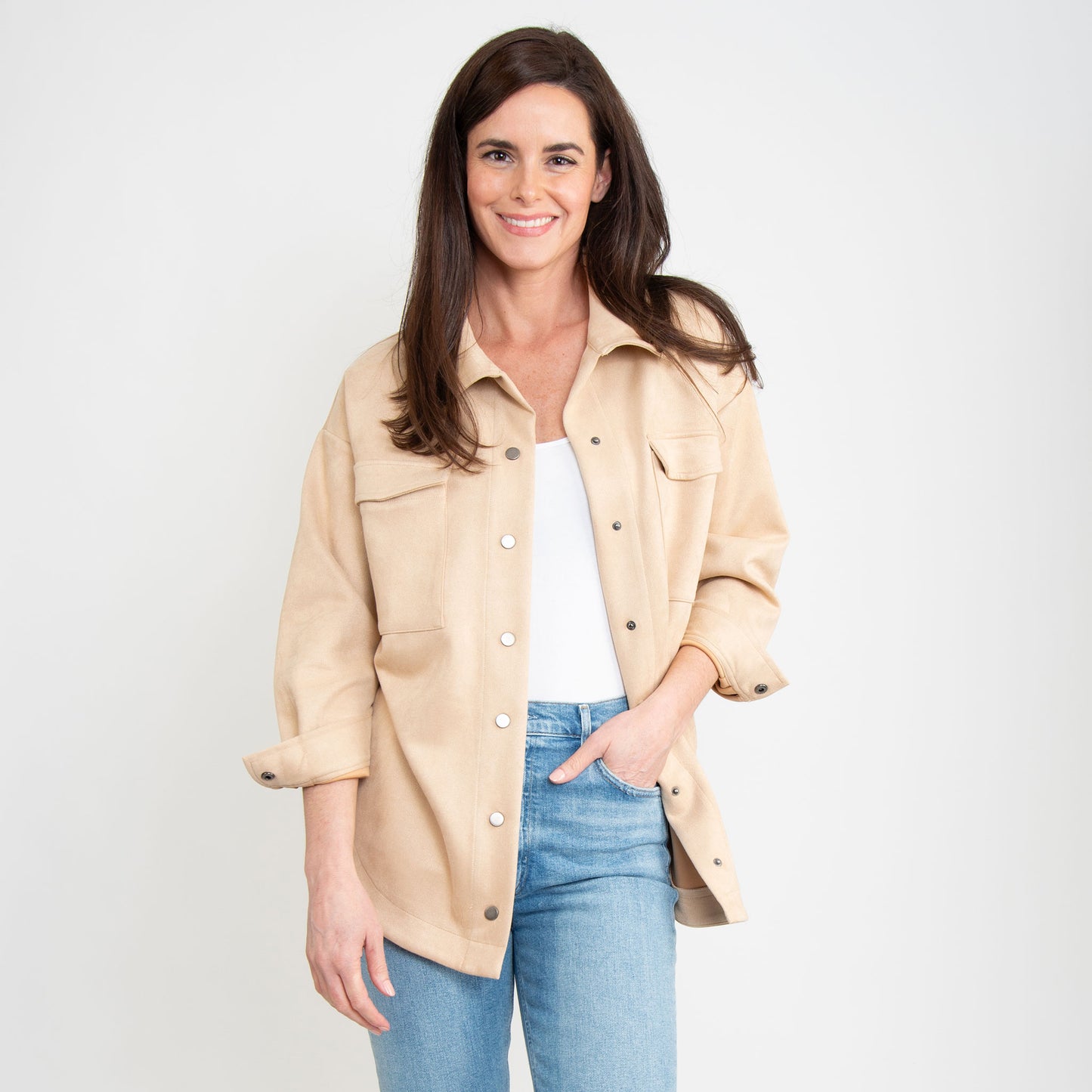 Lennox Tan Faux Suede Button Up Shacket