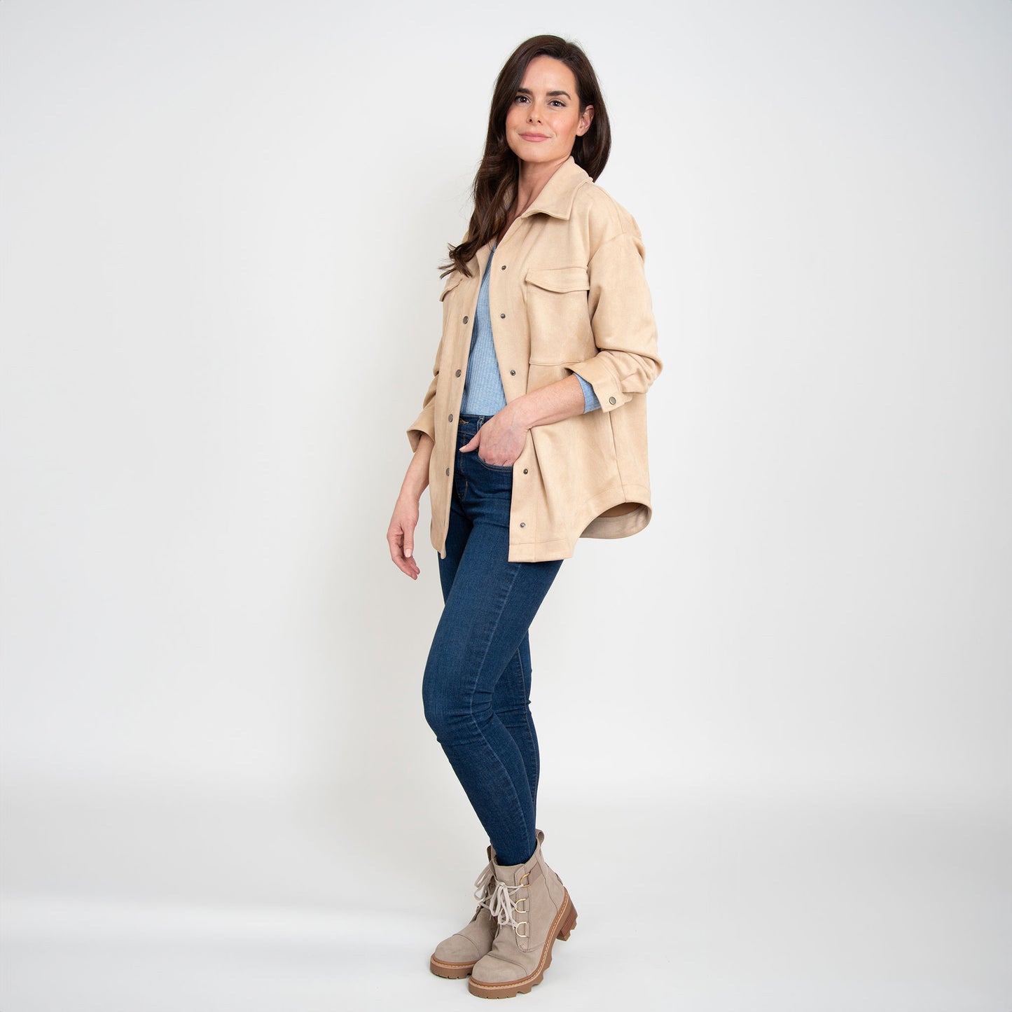 Lennox Tan Faux Suede Button Up Shacket