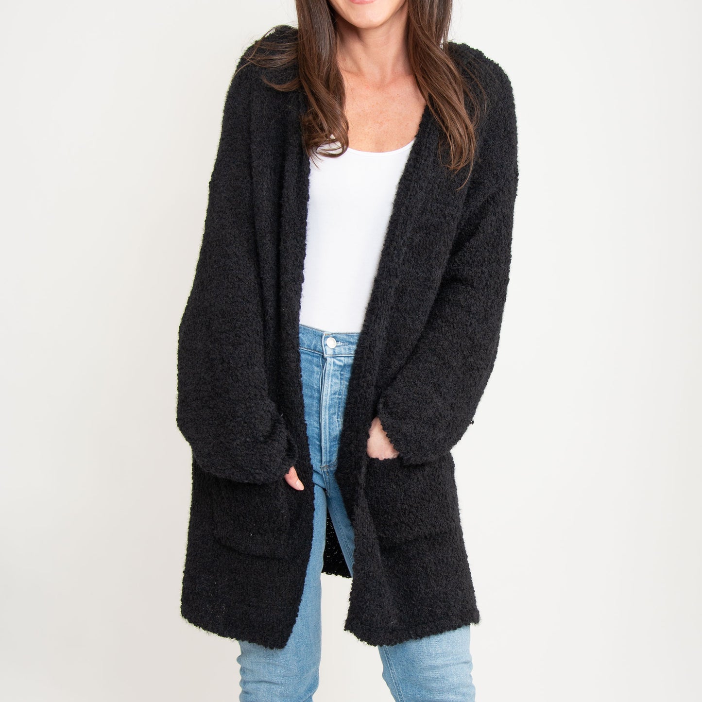 Tylie Black Teddy Bear Hooded Cardigan with Pockets