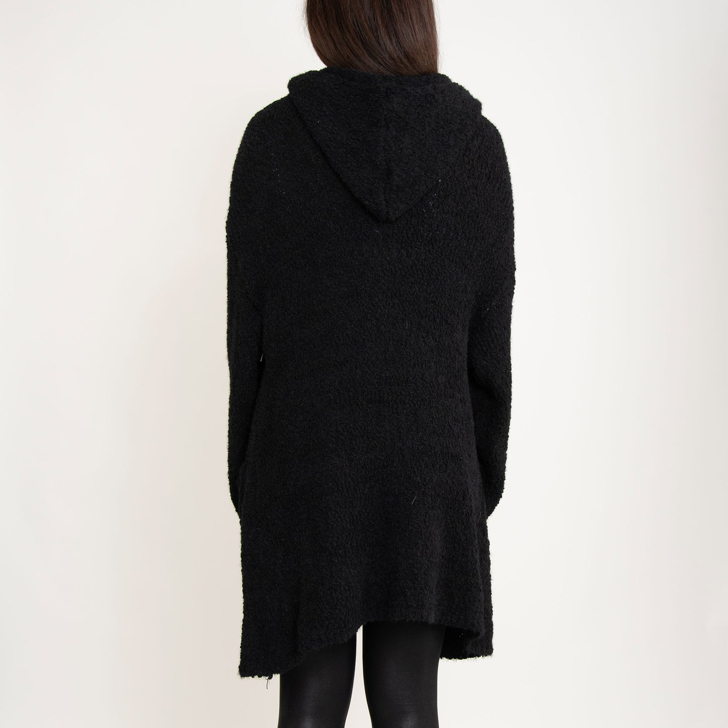 Tylie Black Teddy Bear Hooded Cardigan with Pockets