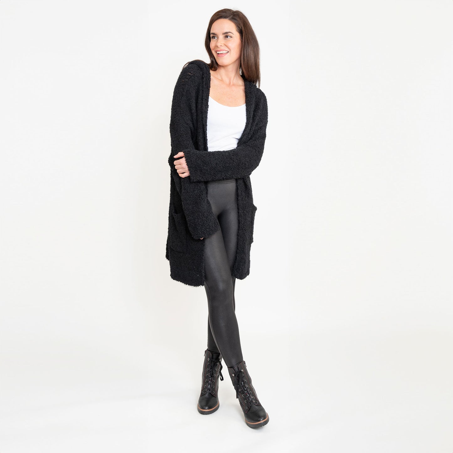 Tylie Black Teddy Bear Hooded Cardigan with Pockets