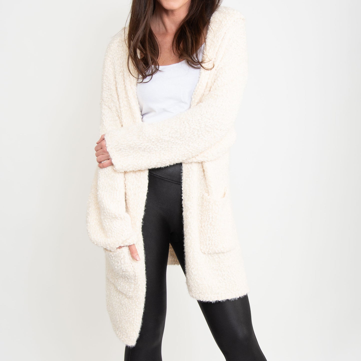 Tylie Marshmallow Teddy Bear Hooded Cardigan with Pockets