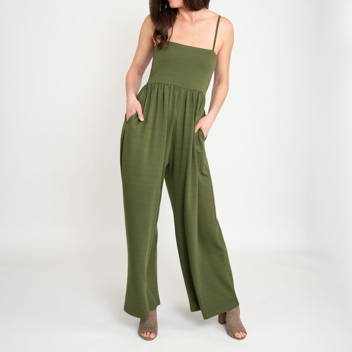 Kirby Fern Wide Leg Smocked Jumpsuit with Pockets