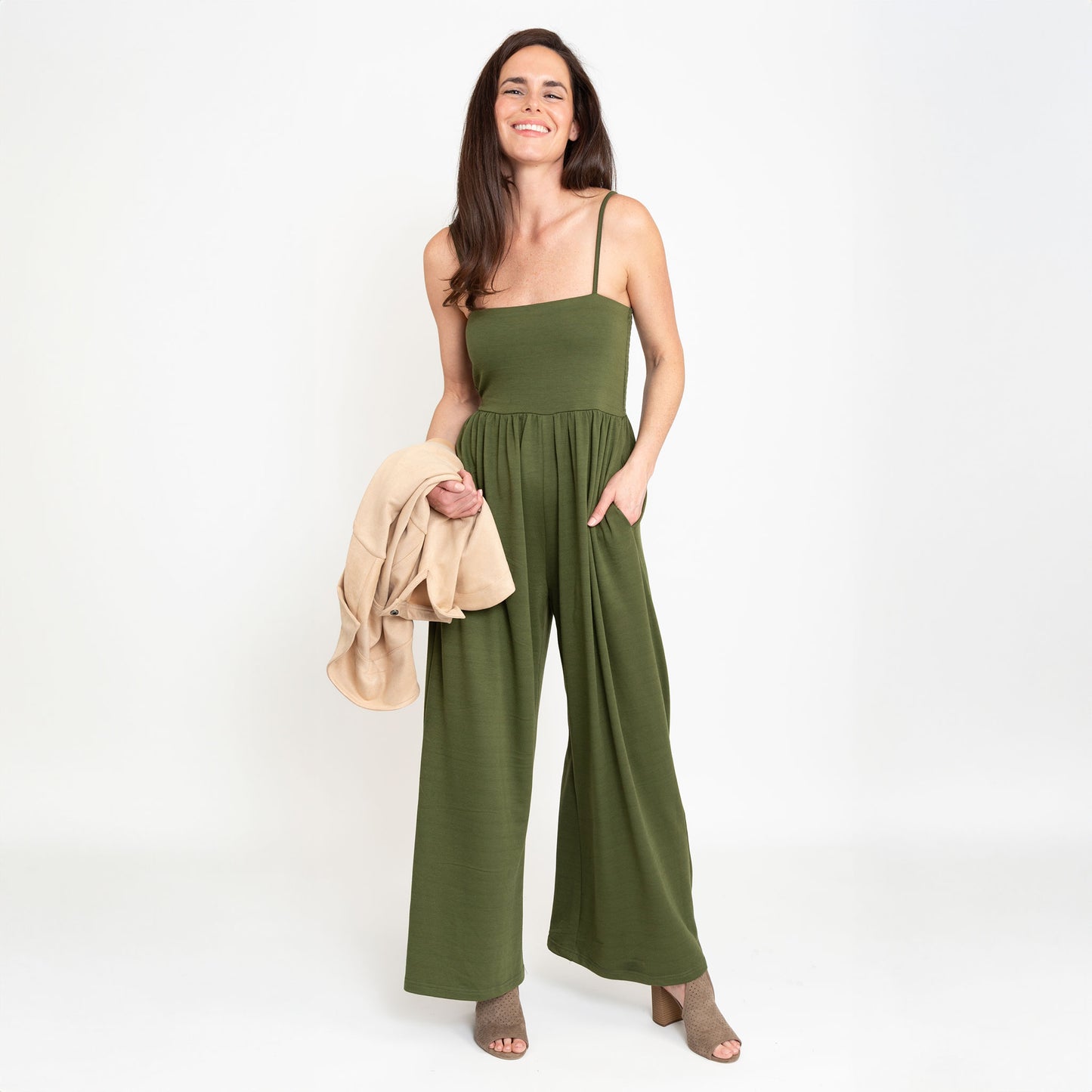 Kirby Fern Wide Leg Smocked Jumpsuit with Pockets