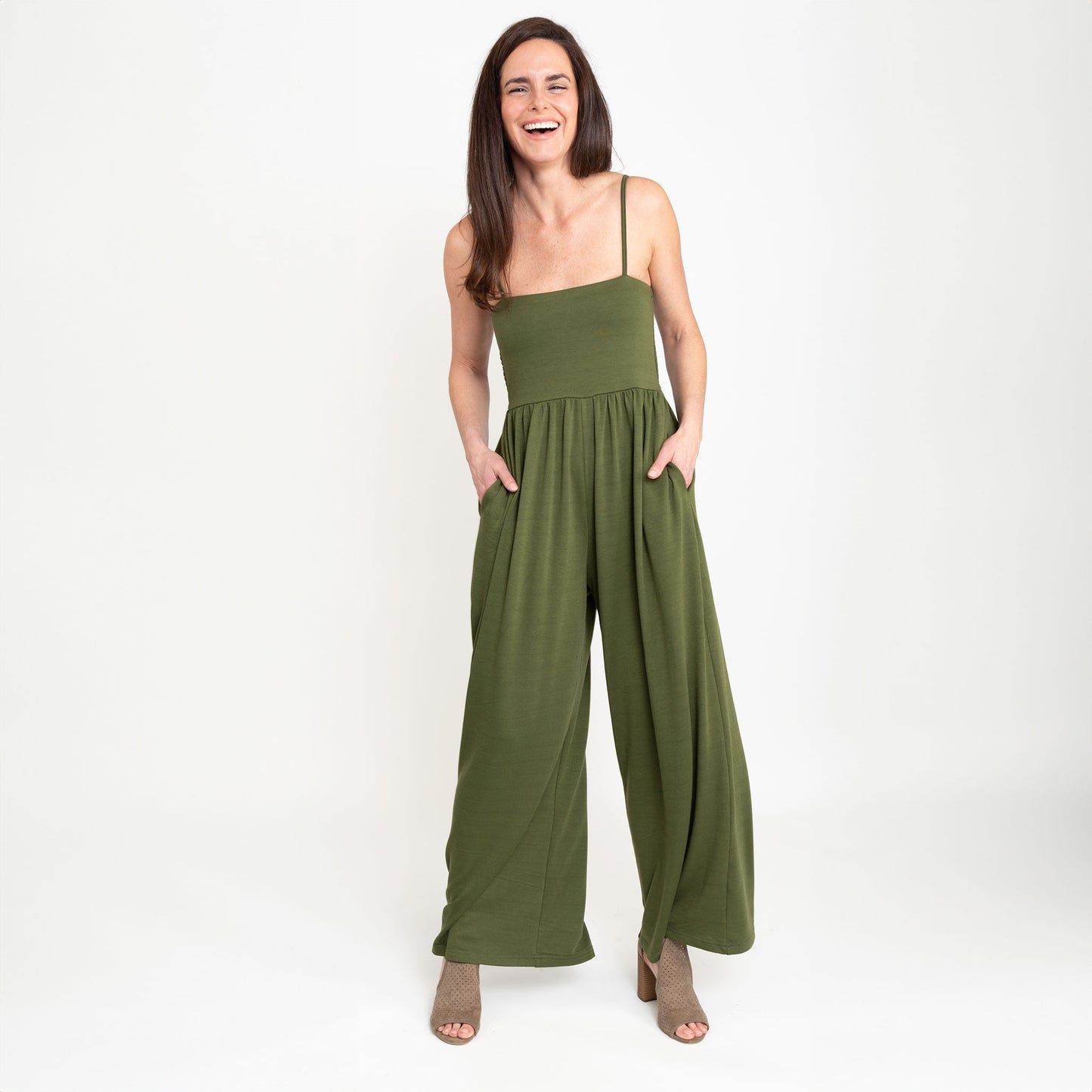 Kirby Fern Wide Leg Smocked Jumpsuit with Pockets