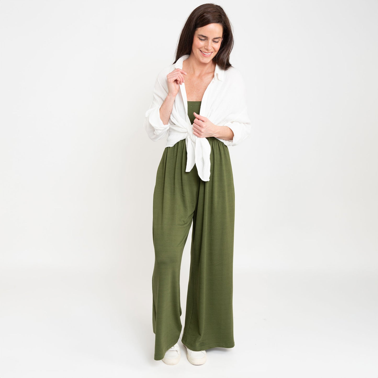 Kirby Fern Wide Leg Smocked Jumpsuit with Pockets