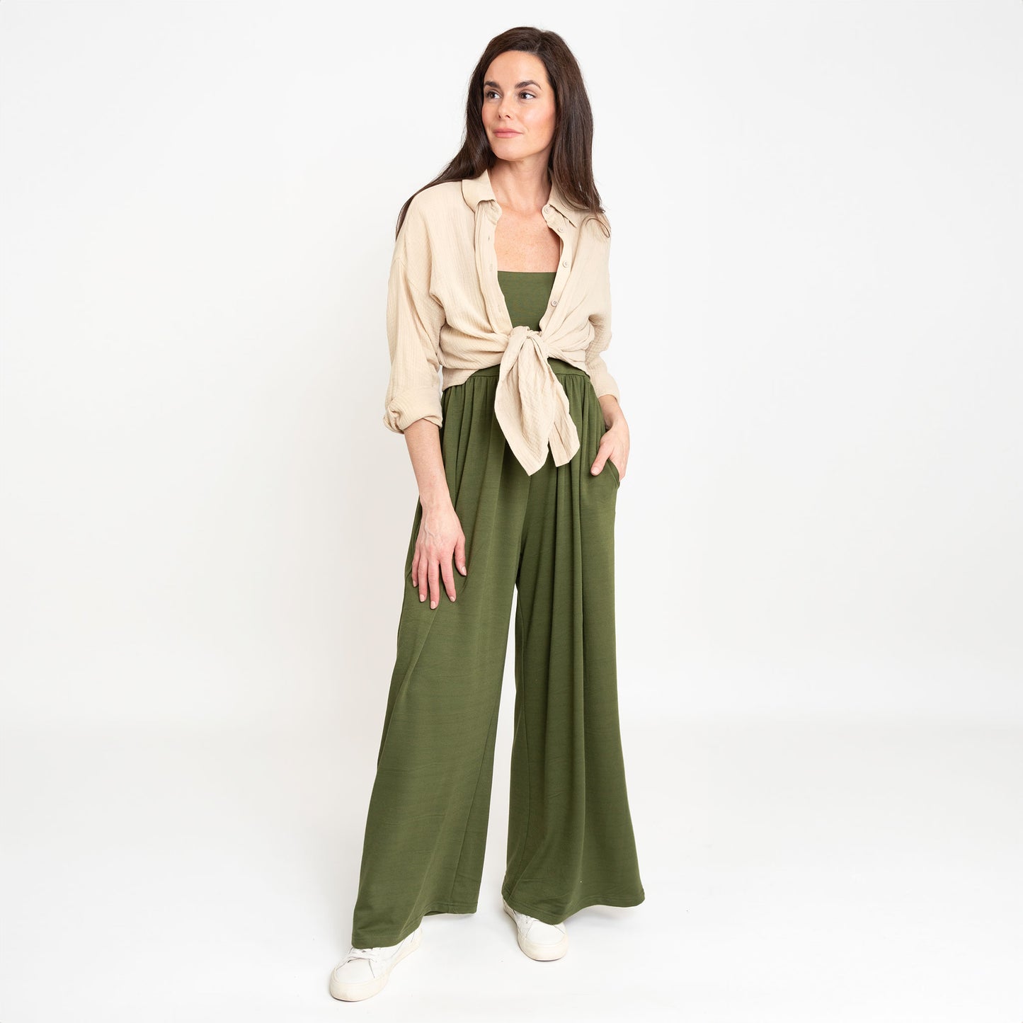 Kirby Fern Wide Leg Smocked Jumpsuit with Pockets