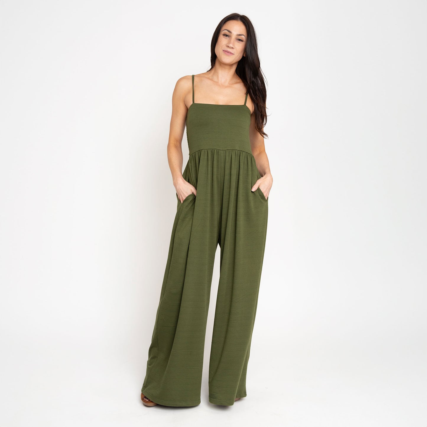 Kirby Fern Wide Leg Smocked Jumpsuit with Pockets