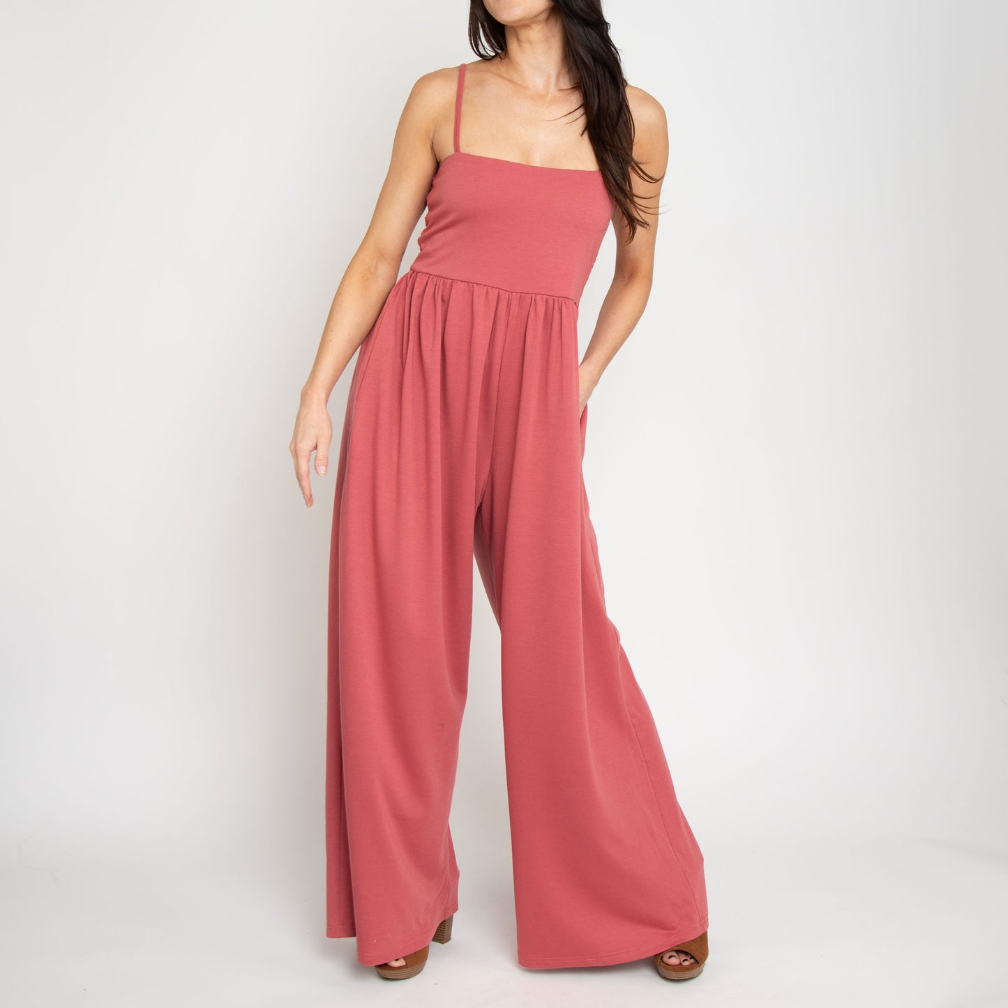 Kirby Rose Wide Leg Smocked Jumpsuit with Pockets