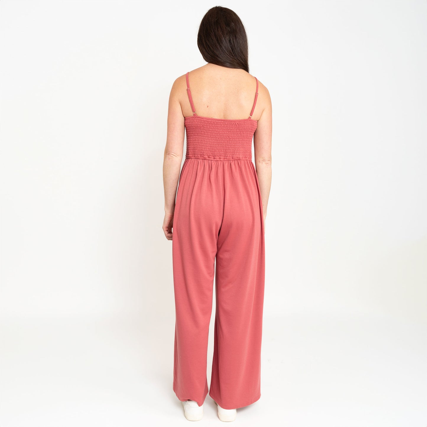 Kirby Rose Wide Leg Smocked Jumpsuit with Pockets