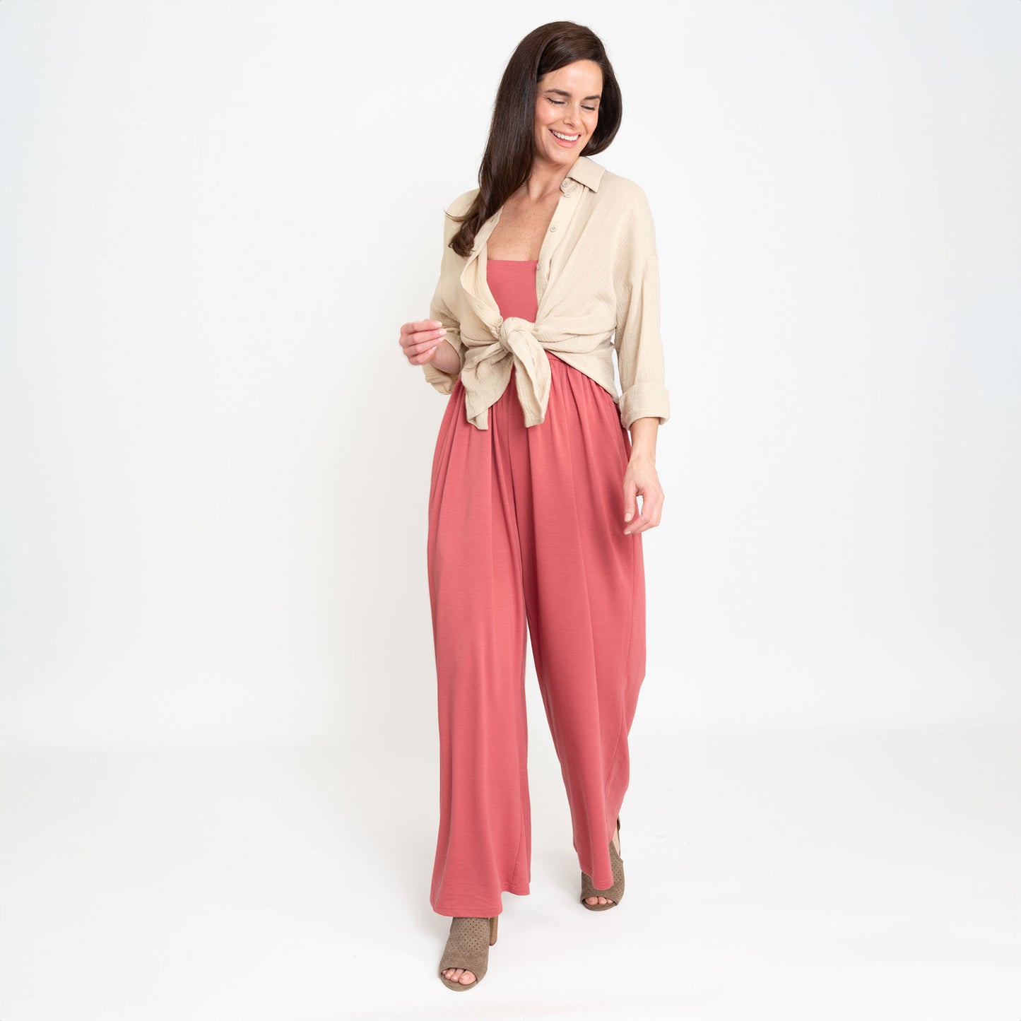 Kirby Rose Wide Leg Smocked Jumpsuit with Pockets