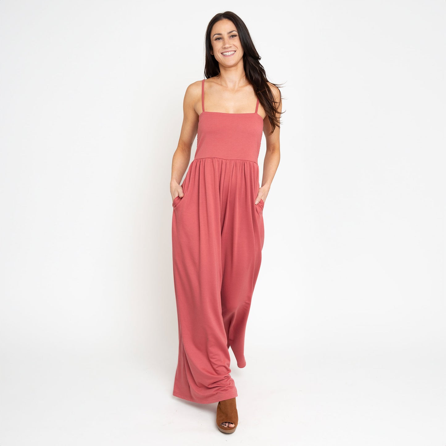 Kirby Rose Wide Leg Smocked Jumpsuit with Pockets