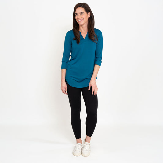 Daisy 3/4 Sleeve V-Neck Jersey Teal Tunic Blouse