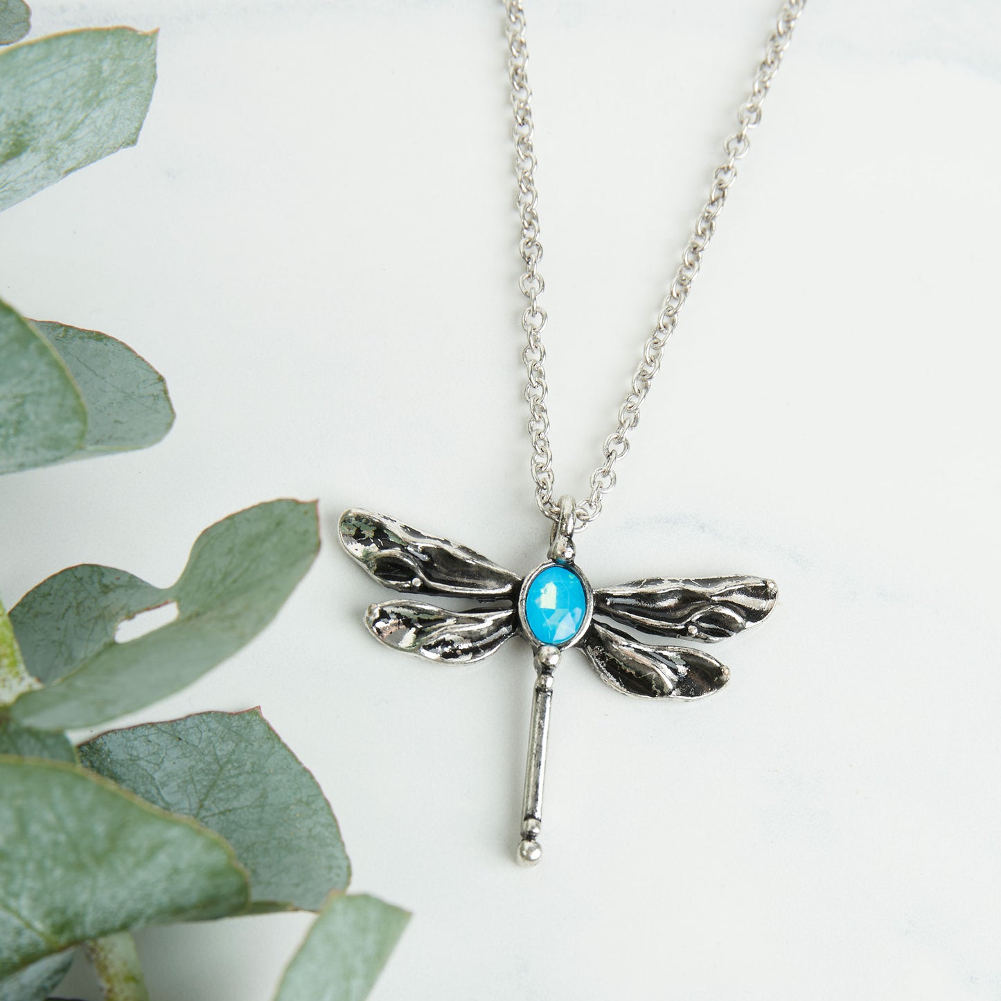 Zenni Engraved Antique Silver Dragonfly 18" Pendant Necklace